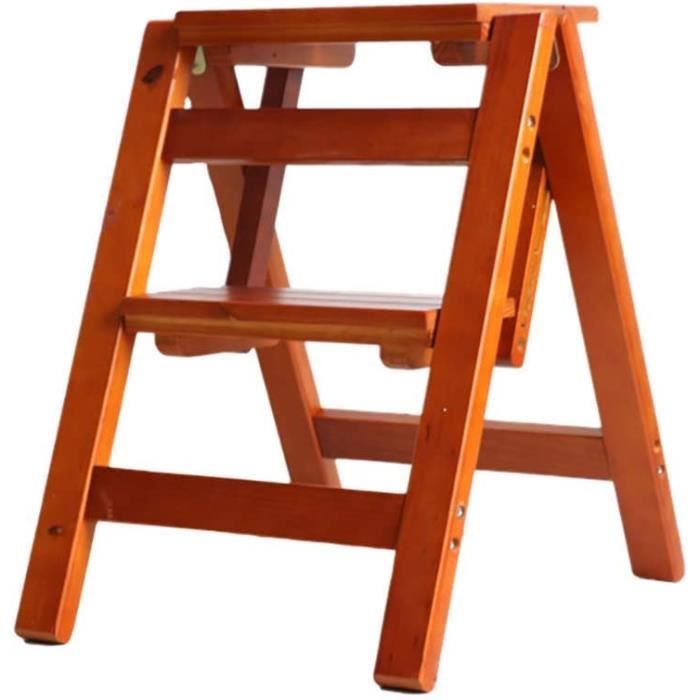 Échelle-chaise Pliable En Bois Massif 4 Marches - Multifonction Bureau, Bibliothèque, Cuisine