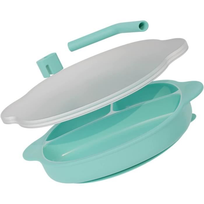 CHOO Assiette Bébé à Ventouse Silicone – Compartiments Renard Anti-Déversement | Idéale DME Diversification Alimentaire (Violet)