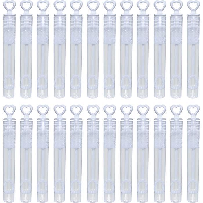 24 x tube à bulles de mariage avec poignée en forme de cœur