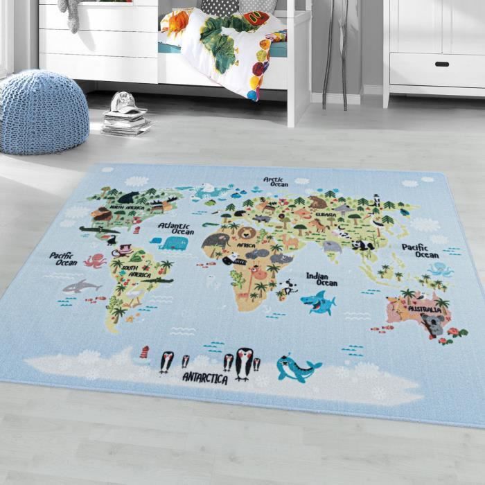 Tapis de voyage bleu carte du monde