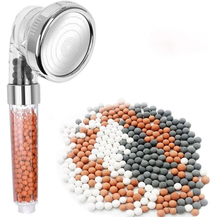 Pomme de Douche et 6 Pack Bille Anti Calcaire, 2 in 1 eco Douche spa