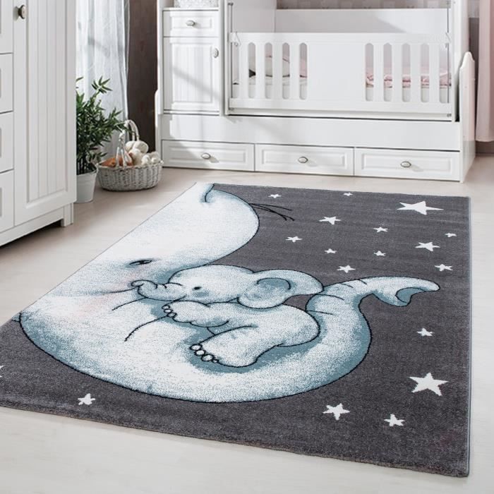 Tapis Enfant Chambre D Enfant Chambre De Bebe Elephant Gris Bleu Weis Oeko Tex 80x150 Cm Cdiscount Maison
