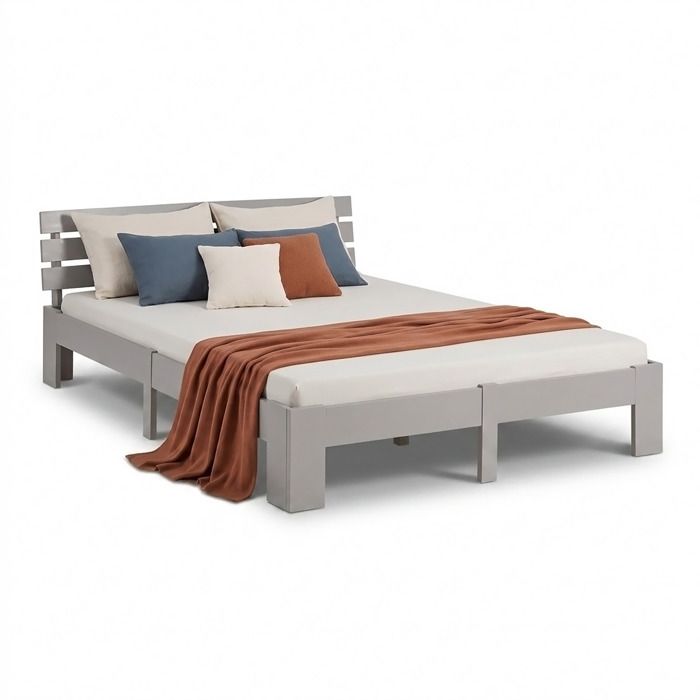 Lit en bois 180 x 200 cm pin massif gris – Lit double avec sommier à lattes Lit en bois 180 x 200 cm pin massif gris – Lit double avec sommier à lattes