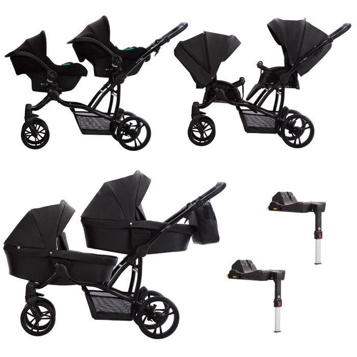 Poussette combinée 4 en 1 pour jumeaux B42 PRO - Noir - 2 nacelles, 2 hamacs, 2 sièges-auto, 2 bases ISOFIX.