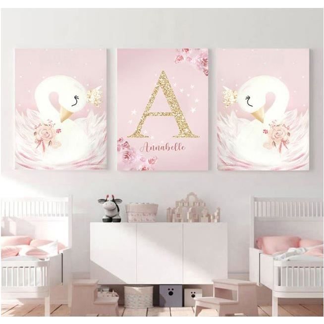 Affiche Prenom Bebe Rose Fleur Cygne Poster Personnalise Enfant Cadeau Toile Decoration Murale Chambre Tableau 30x40cm Sans Cadre Cdiscount Maison
