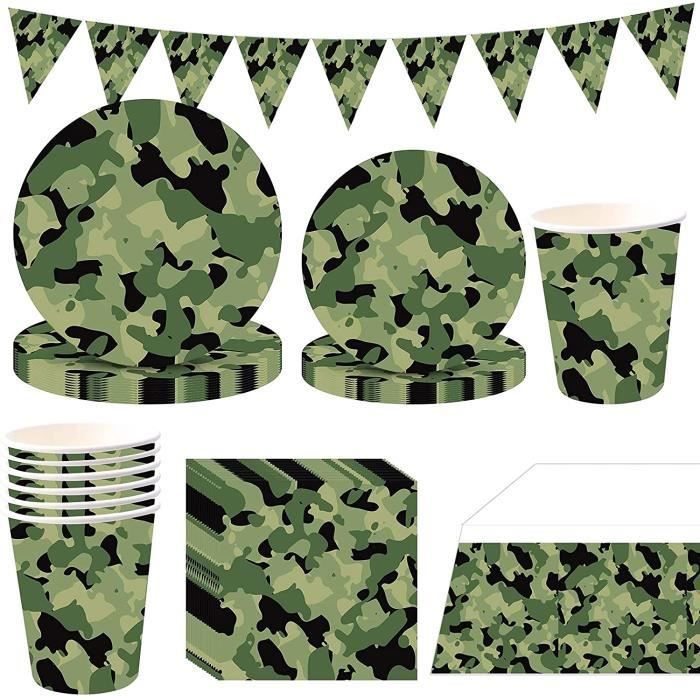 66 Pièces Fournitures de Fête d'anniversaire,Vaisselle Militaire Camouflage  Assiette Carton Gobelet Serviette en Papier Pennant A411 - Cdiscount Maison