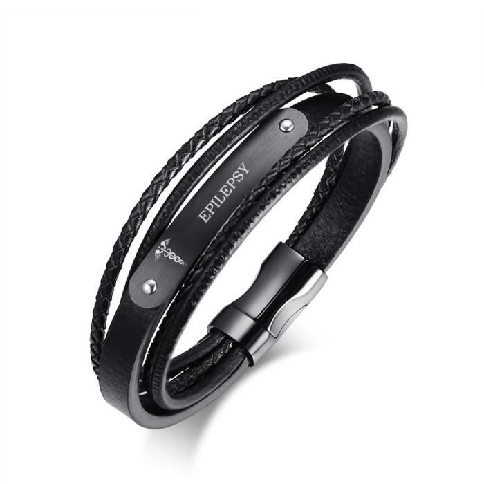 Bracelet Personnalisé Gravé Acier Inoxydable Et Cuir – Cadeau Pour Homme, Femme – Réglable – Fête Des Pères, Anniversaire