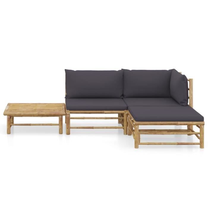 23969| mobilier de jardin - salon de jardin 4 pcs avec coussins gris foncé bambou jeu de meuble de jardin - moderne style industriel