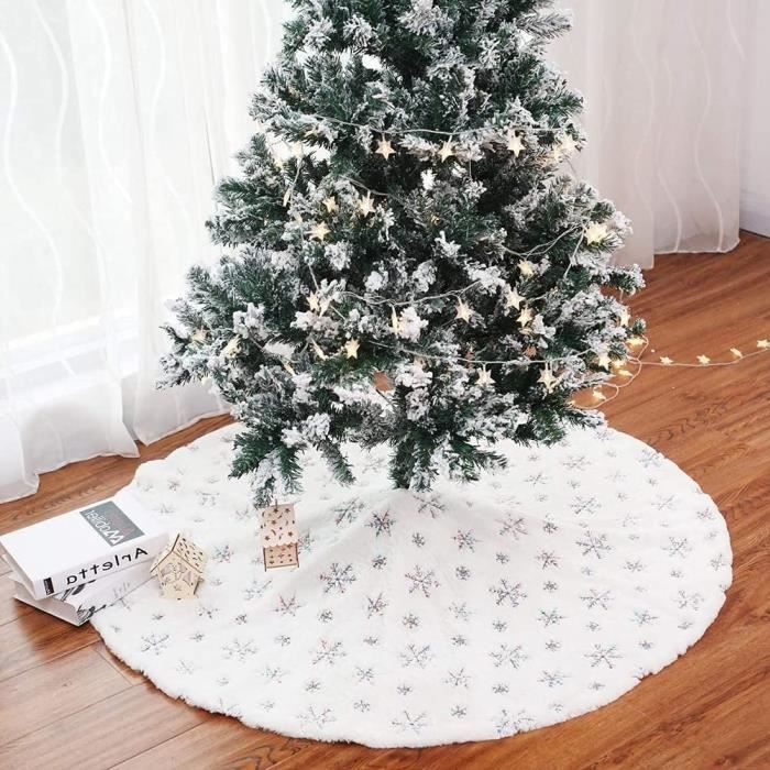 Domybest Jupe de Sapin de Noël en Peluche Blanc Jupe Arbre de Noël Tapis de Sapin De Noël en Fausse Fourrure Couvre-Pied de Sapin de Noël Cache Pied Sapin de Noël