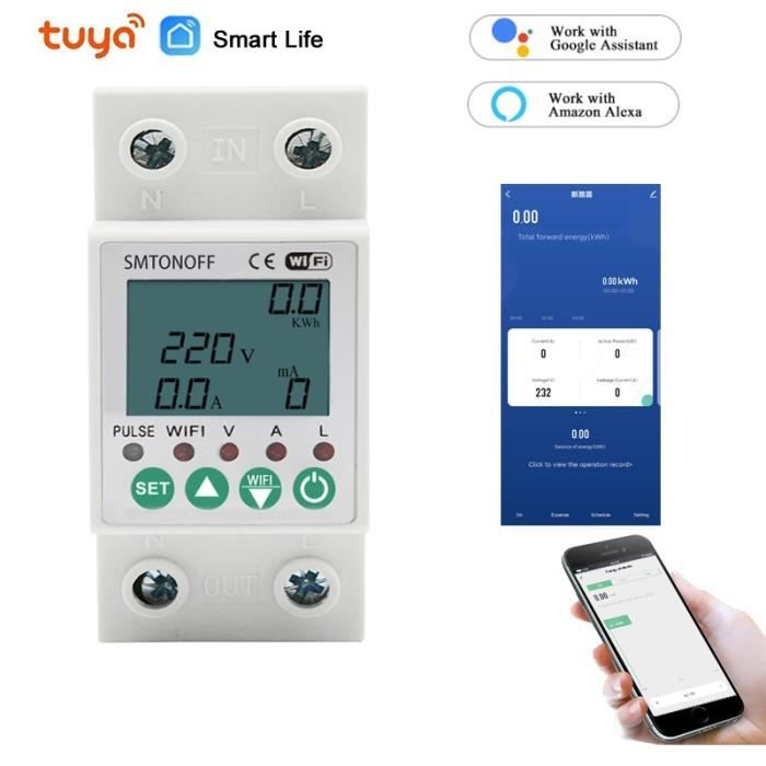 Compteur d'énergie intelligent WiFi monophasé Tuya, Rail Din 63A, mesure précise, voltmètre, ampèremètre de puissance ATMS1603  1420