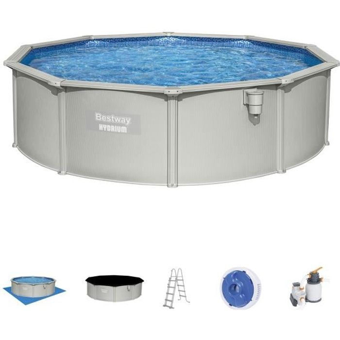 Piscine Hors Sol en Acier Bestway Hydrium 460x120 cm Épurateur à Cartouche de 5.678 l-h Bâche, Échelle, Tapis de Sol