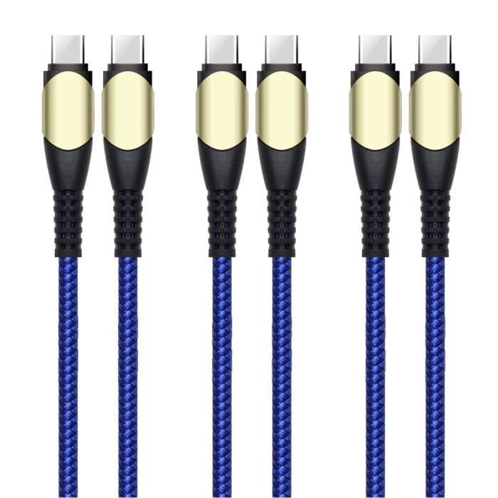 Lot de 3 Câble USB-C vers USB-C Rapide 60W pour iPhone 15, iPhone 15 Plus,  iPhone 15 Pro, iPhone 15 Pro Max - Nylon Renforcé 1M Bleu