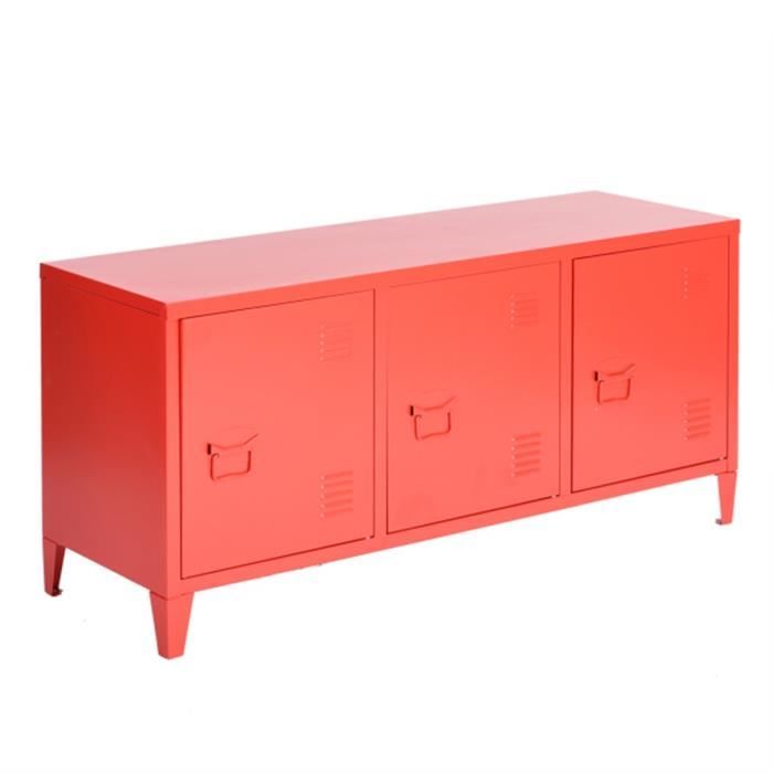 Armoire Basse En Metal 3 Portes Calicosy Rouge Achat Vente