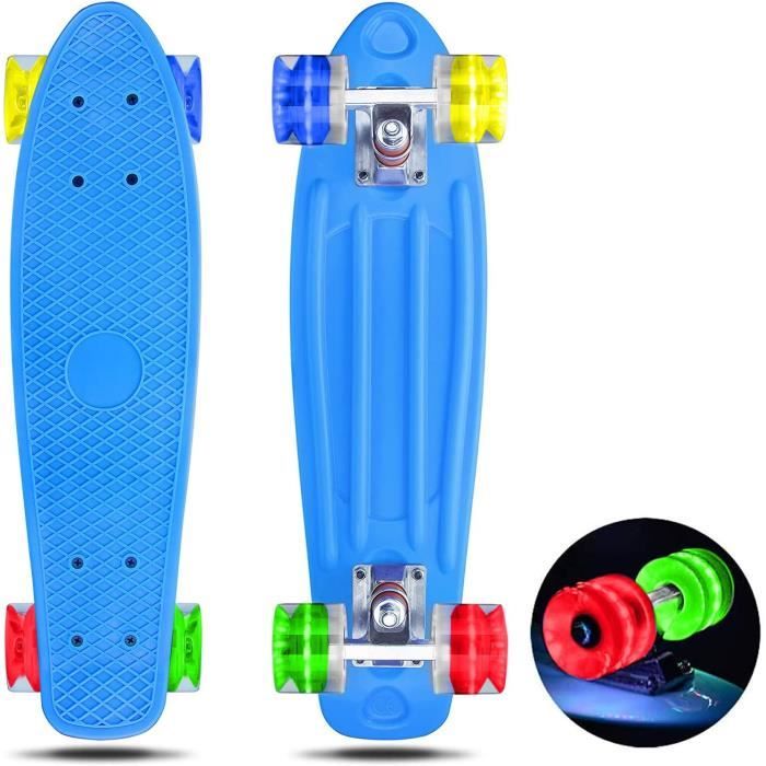 Skate Enfant Adulte Skateboard 22 Avec Roues LED - Planche Cruiser Miniature - Roulements ABEC-7 - Pour Débutants Enfants/Ados Skateboard LED 22 Pouces