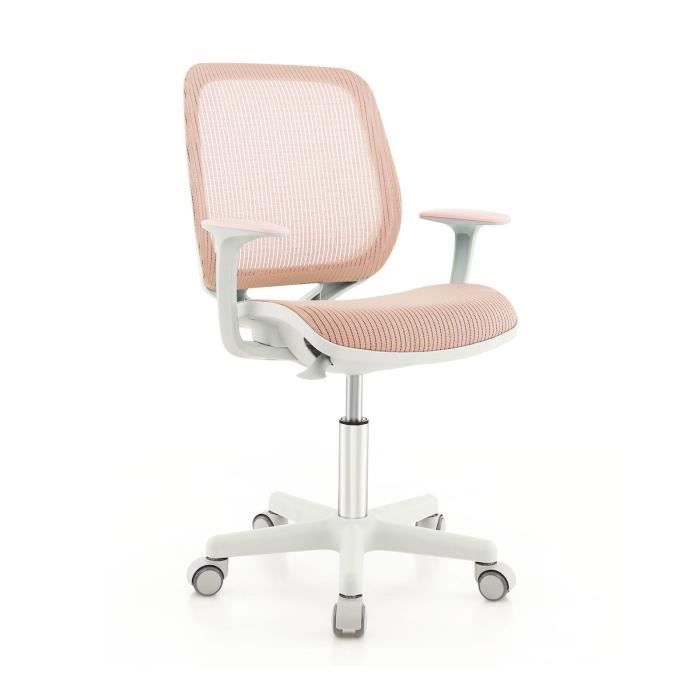 COSTWAY Fauteuil de Bureau Pivotant Ergonomique pour Enfants 6-15 ans 5 Roulettes à Frein Hauteur du Siège Réglable 43-55 cm