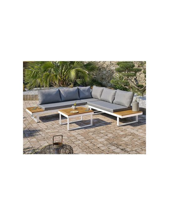 Salon bas de jardin Aluminium DCB GARDEN 5 places et bois d'acacia MIYAKO - vue 2
