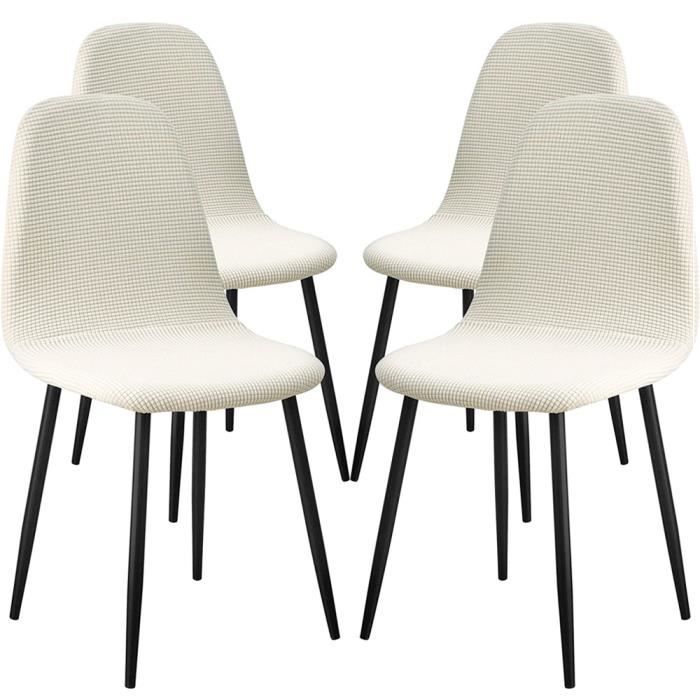 Lot de 4 Housse de scandinave chaise de salle à manger imperméable jacquard extensible couvre-siège élastique Blanc crème