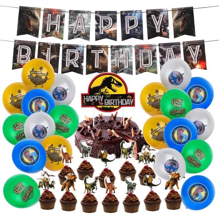 Set Déco Anniversaire Dinosaure – 60 Pièces : Ballons, Bannière, Toppers, Plateau – Thème Jurassic – Fête Enfant