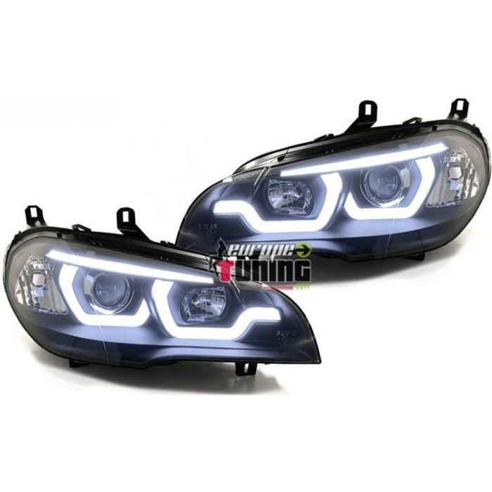 PHARES NOIRS DRL ANGEL EYES ANNEAUX 3D FEUX DE JOUR BMW X5 E70 2007-2013 (05349)