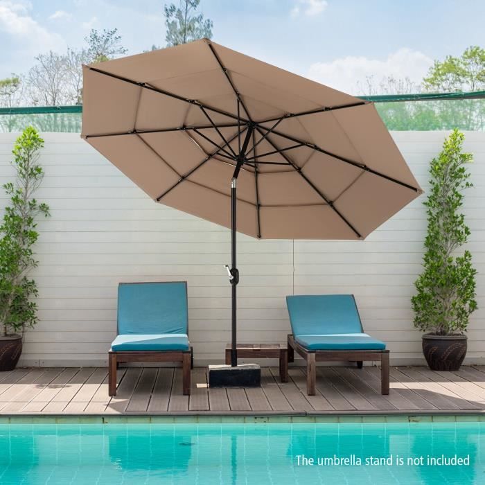 GOPLUS Parasol Déporté Inclinable 3m Beige - Grand Parasol Jardin 310 Cm Toit Ventilé 3 Couches, Manivelle Facile