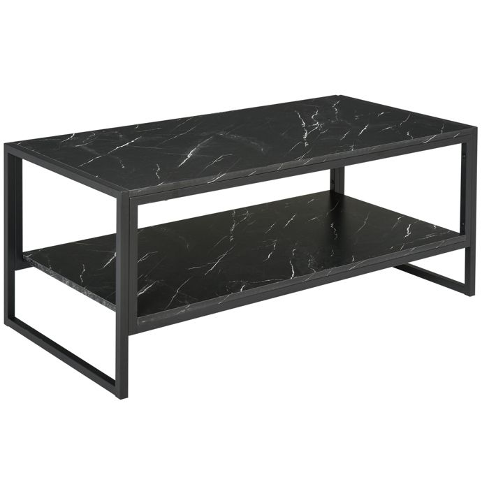 Table basse - HOMCOM - style moderne avec 2 étagères mobilier rangement salon - bois - 106x50x47cm - noir