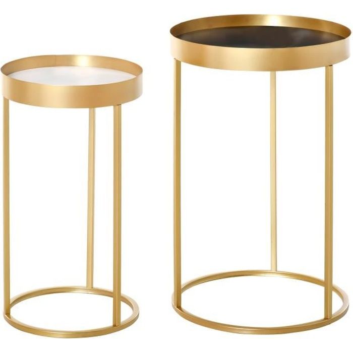 tables gigognes - homcom - design art déco - métal doré - plateaux blanc et noir