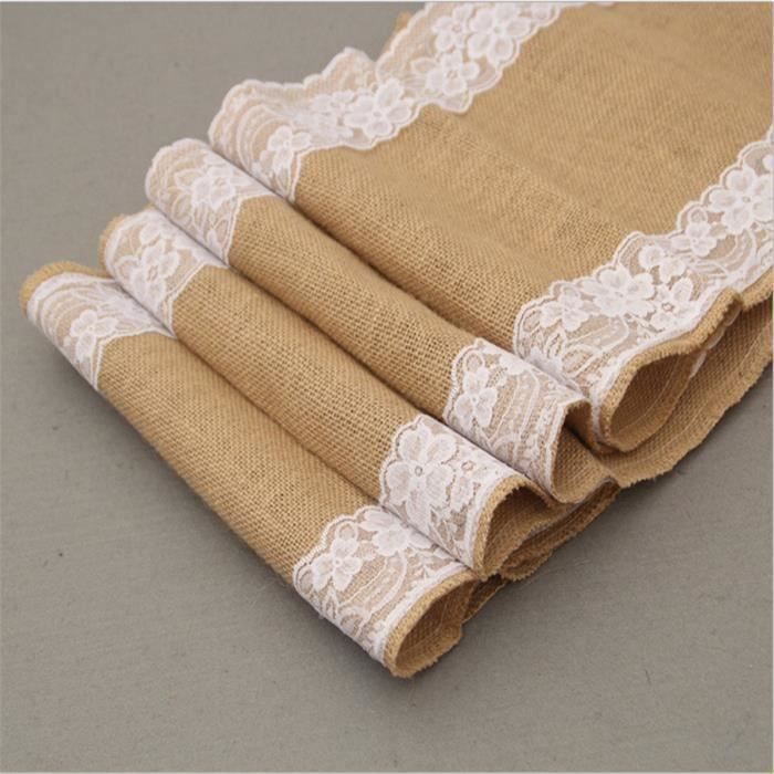 Lot De 3 Chemins De Table Toile De Jute Et Dentelle 30 X 275