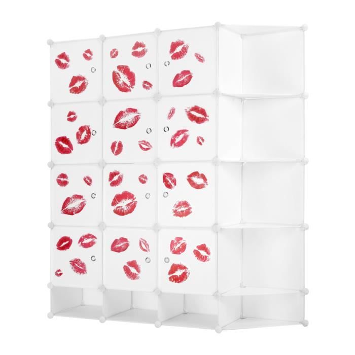 Organiseur De 20 Cubes Empilables, Armoire De Placard Modulaire Multifonctionnelle En Plastique Avec Tige De Suspension Blanc 140 X 45 X 175 Cm 92121374