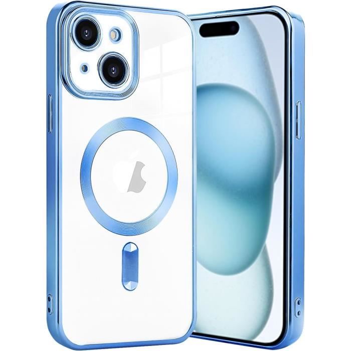 Coque MagSafe pour iPhone 15 avec Bords Chromés et Caméra Protégée bleu