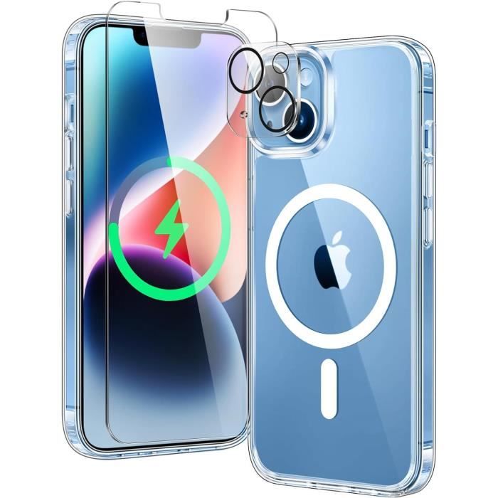 Coque pour iphone 13 2 vitres verre trempé 1 protège caméra intégré magsafe