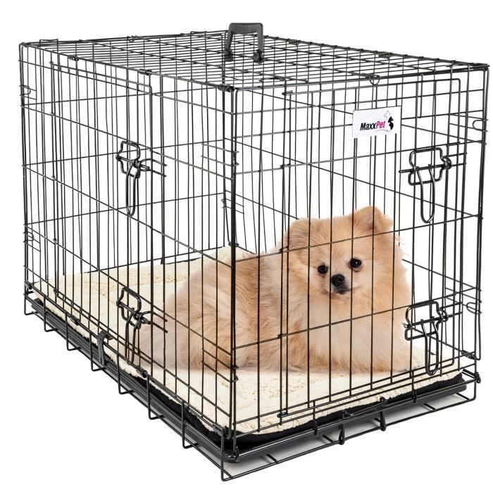 maxxpet cage pour chien 61x43x48 cm - avec coussin - avec poignée - caisse de transport pliante - 2 portes - noir