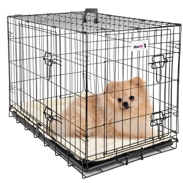 Comparer les prix de MaxxPet Cage pour Chien 61x43x48 cm - Avec Coussin - Avec poignée - Caisse de transport pliante - 2 Portes - Noir