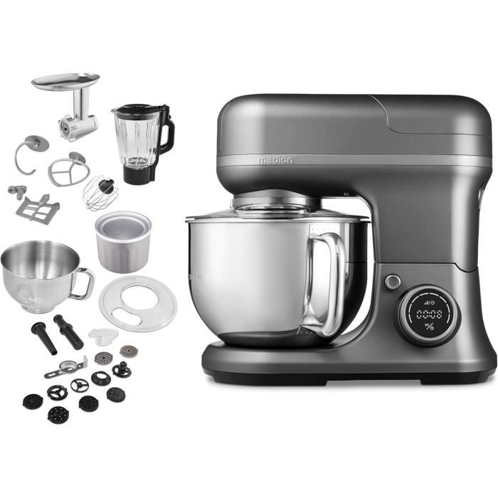 MEDION LIFE MD18440 Robot cuisine 4-en-1 1 200 W 8 vitesses écran tactile bol inox