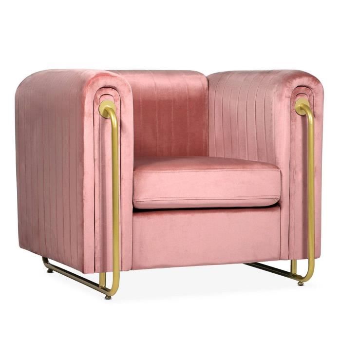 fauteuil art déco edward cadre en métal doré et velours rose