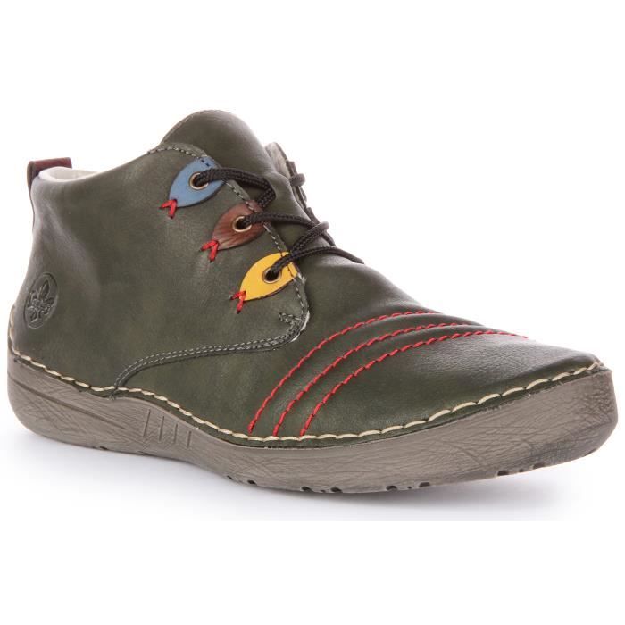 Bottines a lacets Rieker 52509 pour femmes en synthetique doublees de fourrure vertes Taille 36