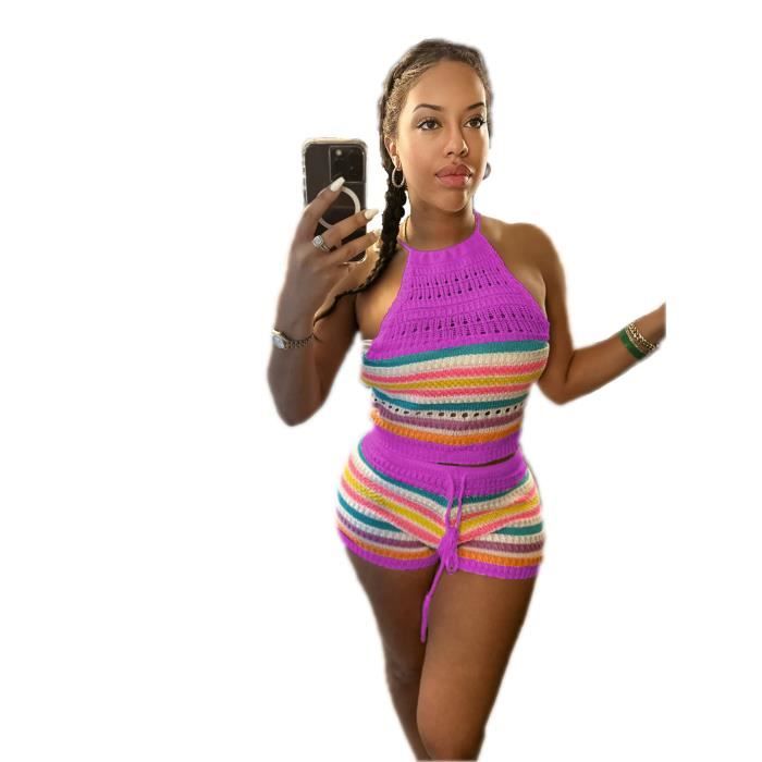 Ensemble deux pi ces en fibre pr cieuse pour femme short taille