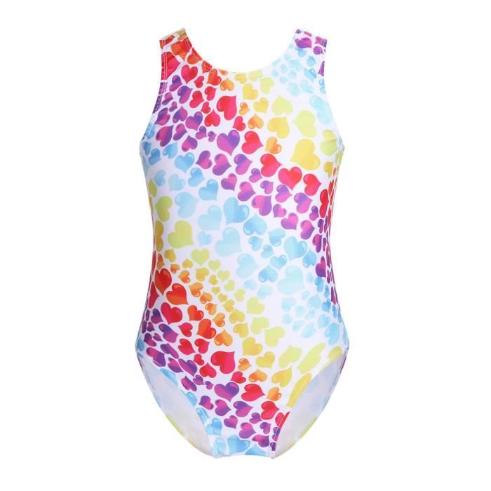iixpin Justaucorps de Danse Fille Body Gymnastique Halter Imprime Col Montant sans Manche Dos Ouvert Combinaison de Sport Yoga Patinage Artistique Dancewear 3-14 Ans