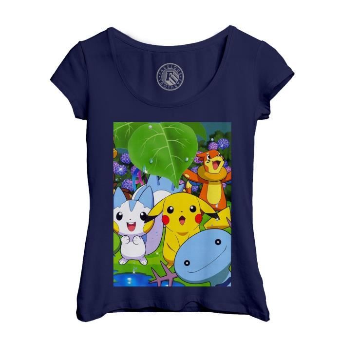 T shirt Femme Col Echancr Bleu Pikachu Est Ses Amis Pokemon