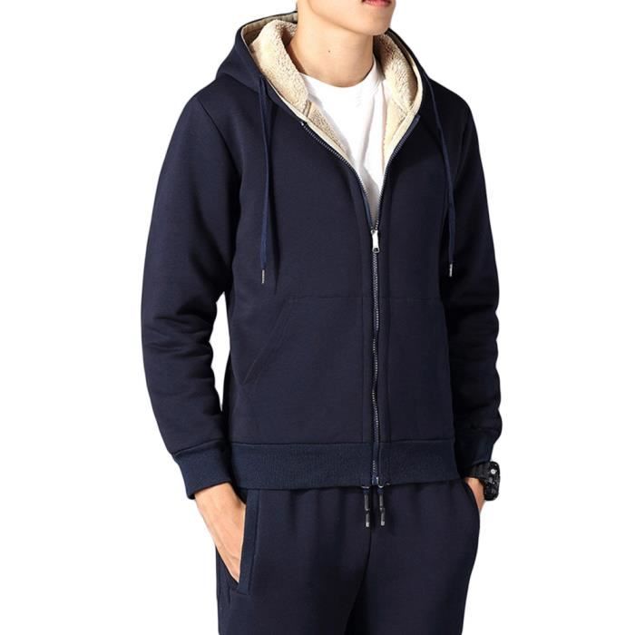Essentials Sweatshirt en Polaire, à Manches Longues et Fermeture  éclair Homme, Bleu Marine, XS : : Mode