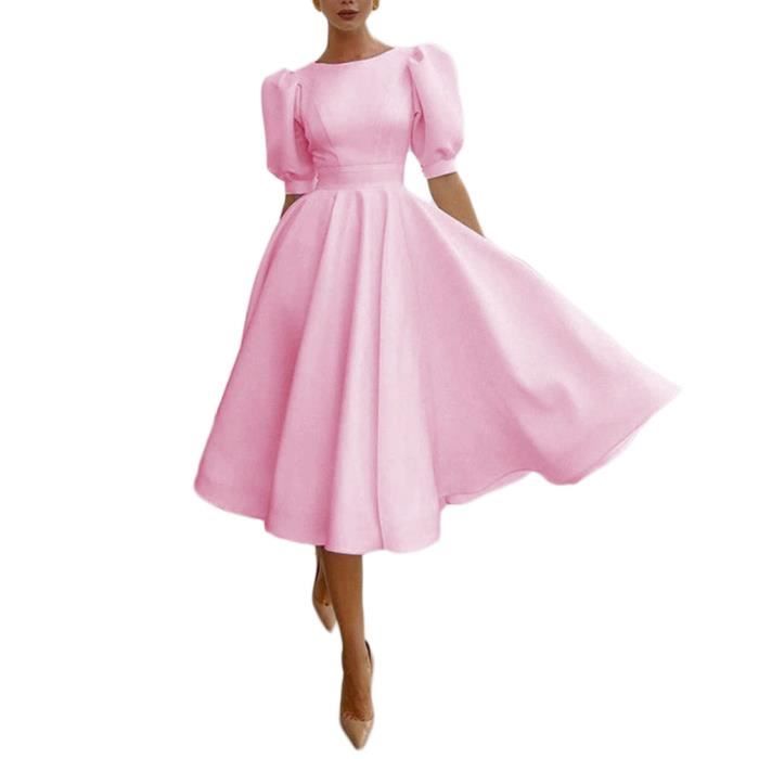 Robe Mi Longue l gante col Rond pour Femmes A Line Evas e Chic