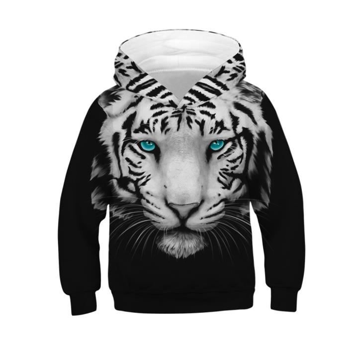 Garcons Filles Sweats a Capuche 3D Imprime Hoodie Manches Longues Pull avec Poche pour Enfants 3 14 Ans tigre XS noir et blanc Cdiscount Pret a Porter