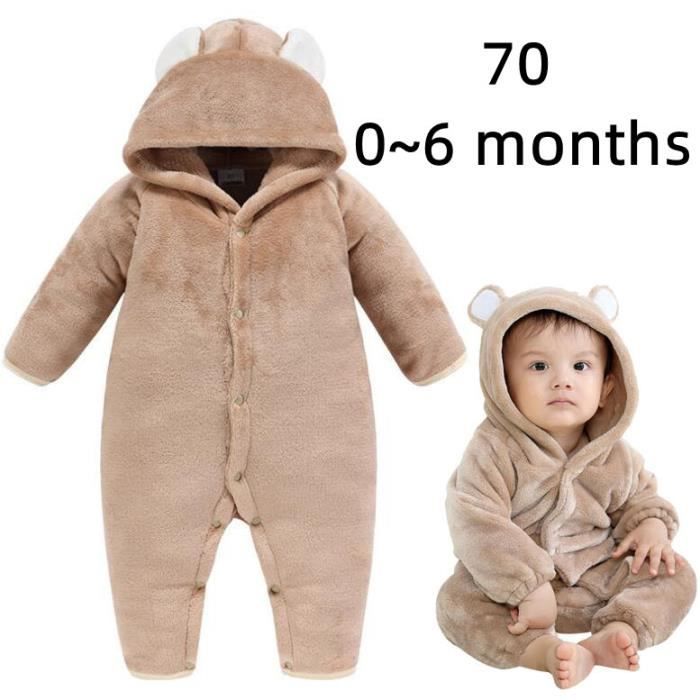 JiAmy Bébé Combinaison De Neige Avec Capuche Grenouillère Tenues D'hiver Garçons Filles Bande Dessinée Ourson Barbotteuse Polaire 0-3 Mois Blanc