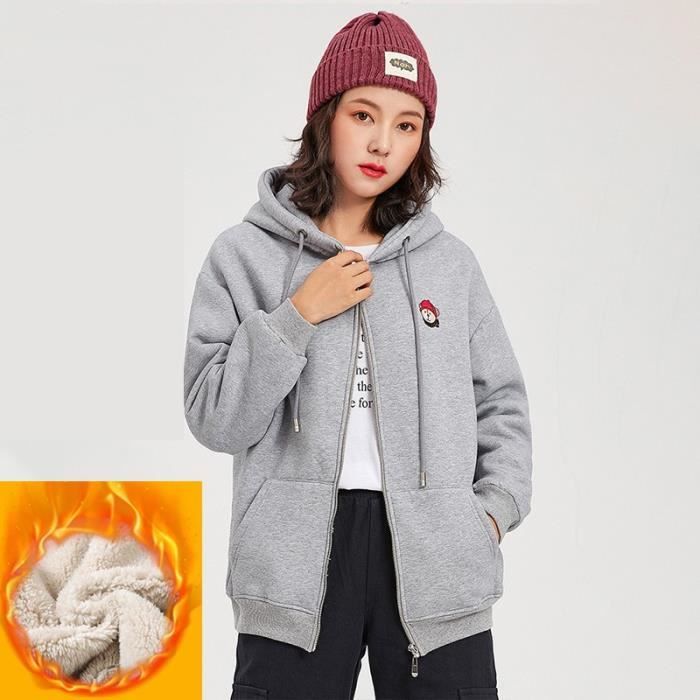 Sweat zippe a capuche polaire femme veste chaude polaire d hiver fille etudiante effet super chaud Gris Cdiscount Pret a Porter