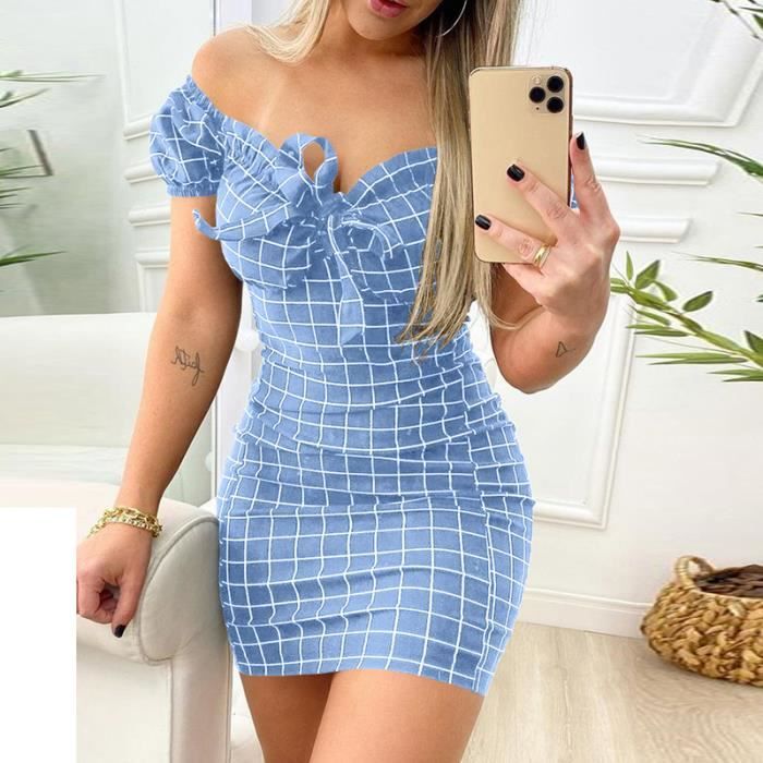 Robes moulantes Mini robe manches courtes pour FUBle Bleu