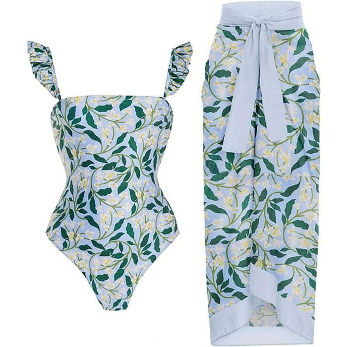 Maillot de Bain Femme Ronde 2 Pieces Imprimee Ventre Plat Set Plage Nouvelle Ensemble Casual Sexy Jupette Chic et bleu bleu Bleu Cdiscount Pret a Porter