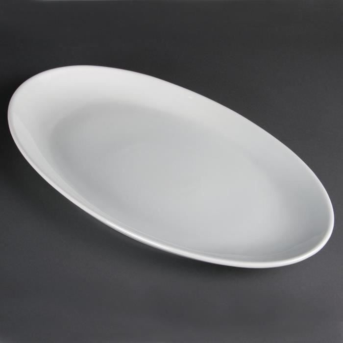 Assiettes creuses ovales en porcelaine blanche Olympia 500 x 290 mm - Lot de 1