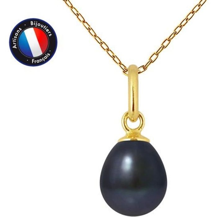 Pendentif - PERLINEA - Véritable Perle de Culture Noire 7-8 mm - Or Jaune - Chaîne 42 cm Pendentif - PERLINEA - Véritable Perle de Culture Noire 7-8 mm - Or Jaune - Chaîne 42 cm