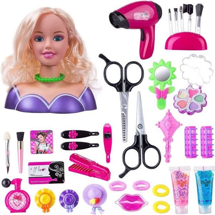 Tête à Coiffer PIMPIMSKY Maquiller Super Model avec Accessoires pour Cheveux et Maquillage Longs Cheveux blonds 35pcs