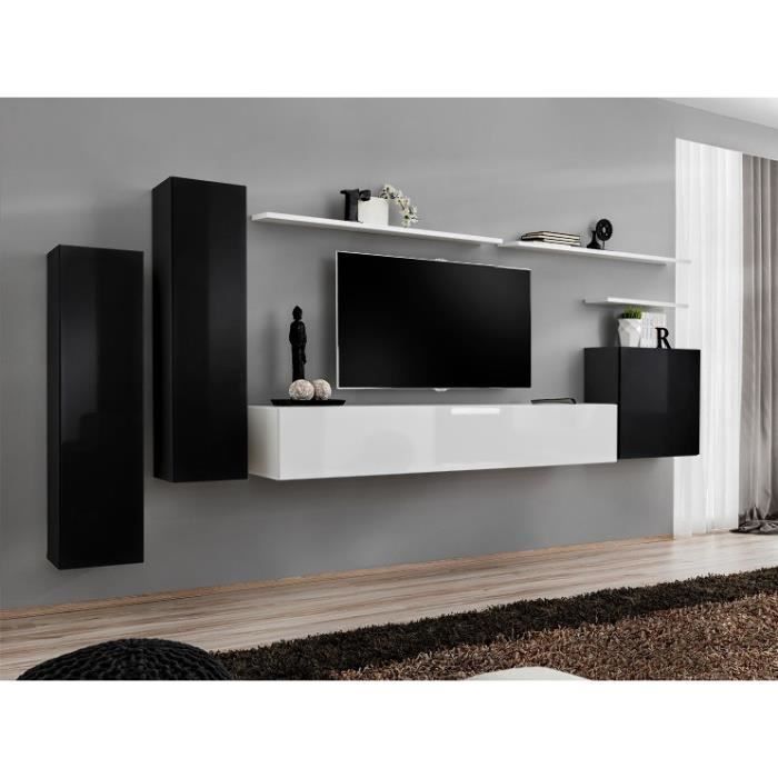 ensemble meuble salon switch i design, coloris noir et blanc brillant. 160 noir