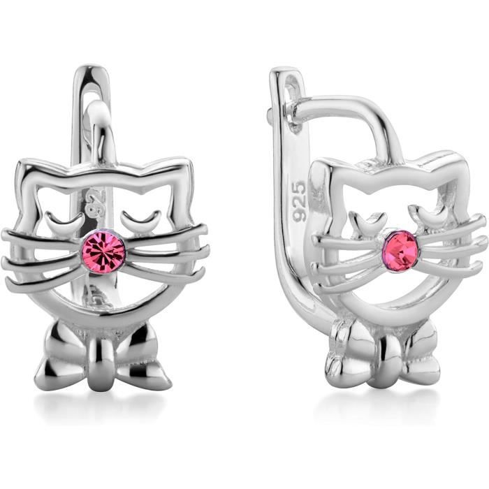 Boucles D'Oreilles Chat Bébé Argent Sterling 925 - Petits Clous Avec Fermoir à Vis - Bijoux Sécurisés Pour Filles Et Garçons